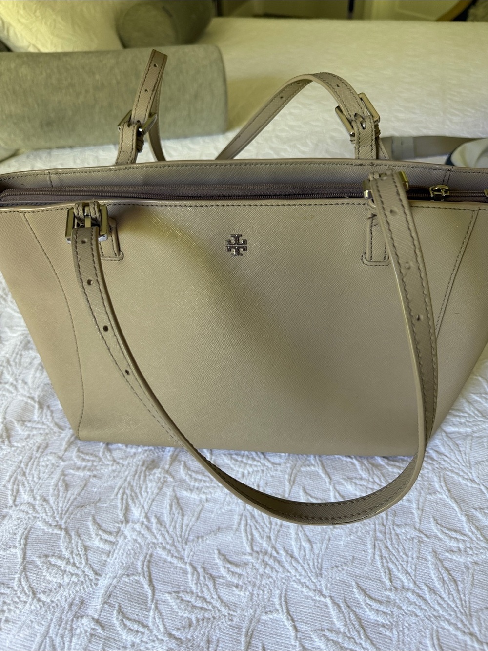 Tory Burch Taupe Saffiano Leather Tote
